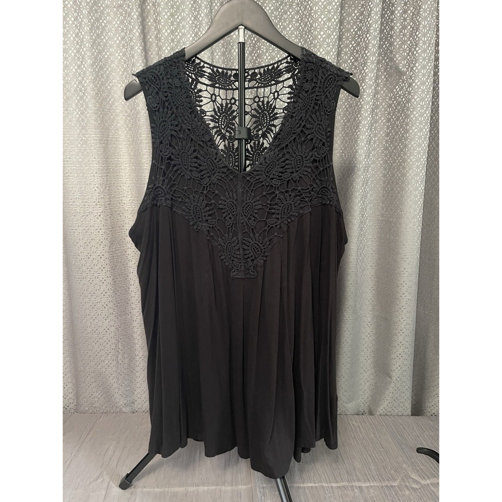 CATO Black Pullover Blouse Shirt 18/20W Flowing Crocheted Boho Hippie